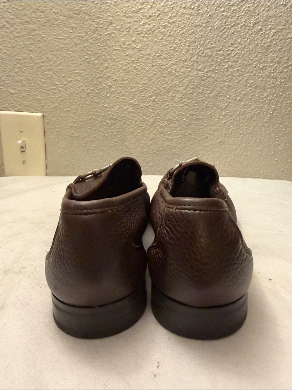 Salvatore Ferragamo Dark Brown Pebbled Leather Bit Loafers, pre-owned,SZ10.5